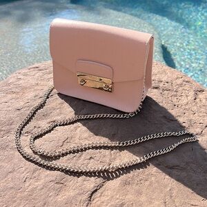 FURLA Nude Pink Saffiano Leather Mini Julia
Chain Crossbody Bag NWOT